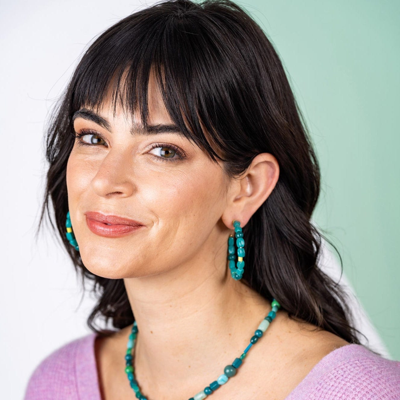 Annie Mixed Beaded Hoop Earrings Green Wholesale