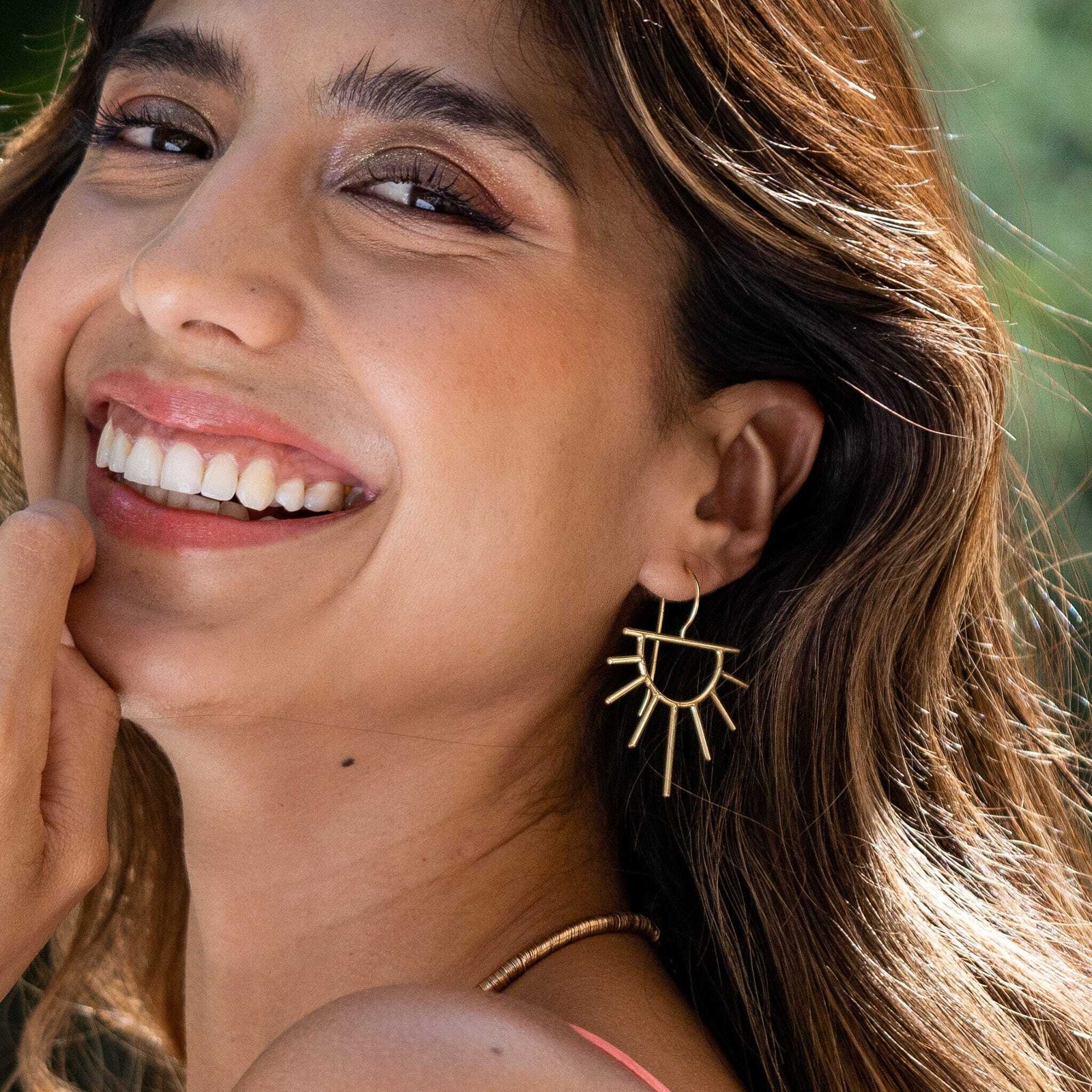 Gretchen Half Sun Threader Earrings Brass Wholesale