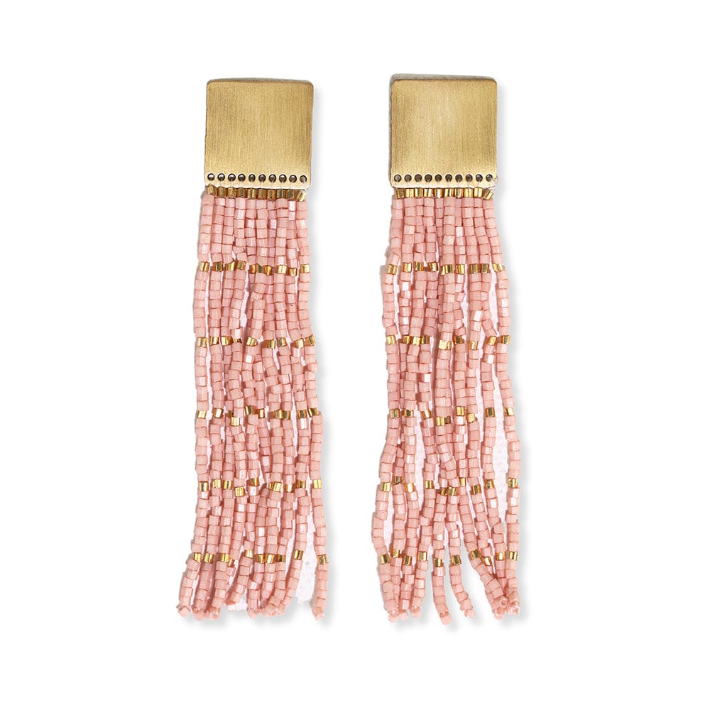 Harlow Brass Top Solid With Gold Stripe Beaded Fringe Earrings Blush Wholesale