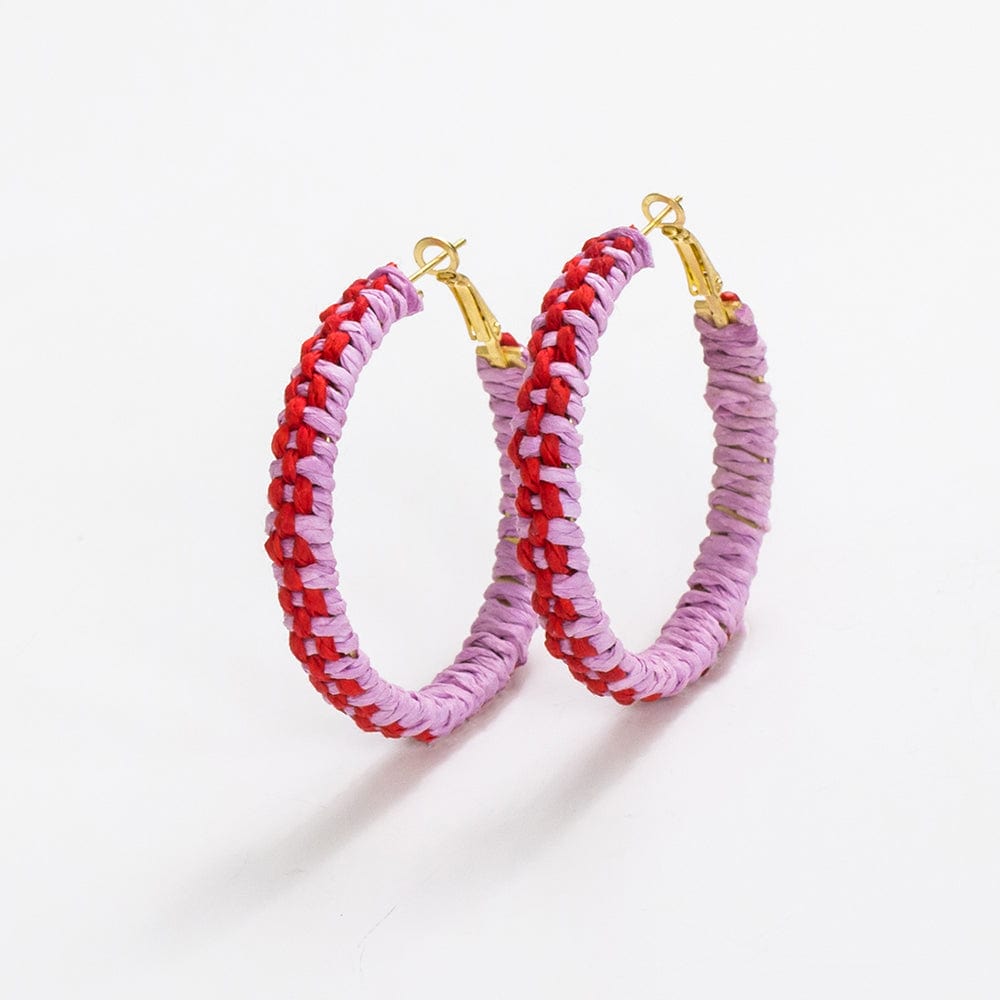 Holly Two-Color Woven Raffia Hoops Light Lavender/Poppy Wholesale