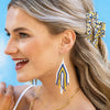 Haley Game Day Stacked Triangle Beaded Fringe Earrings Navy and Yellow Wholesale