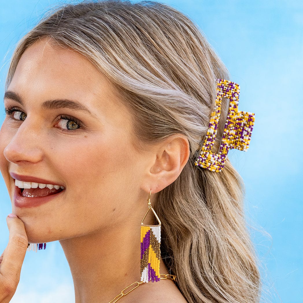 Lola Game Day Confetti Beaded Hair Claw Clip Purple and Yellow Wholesale