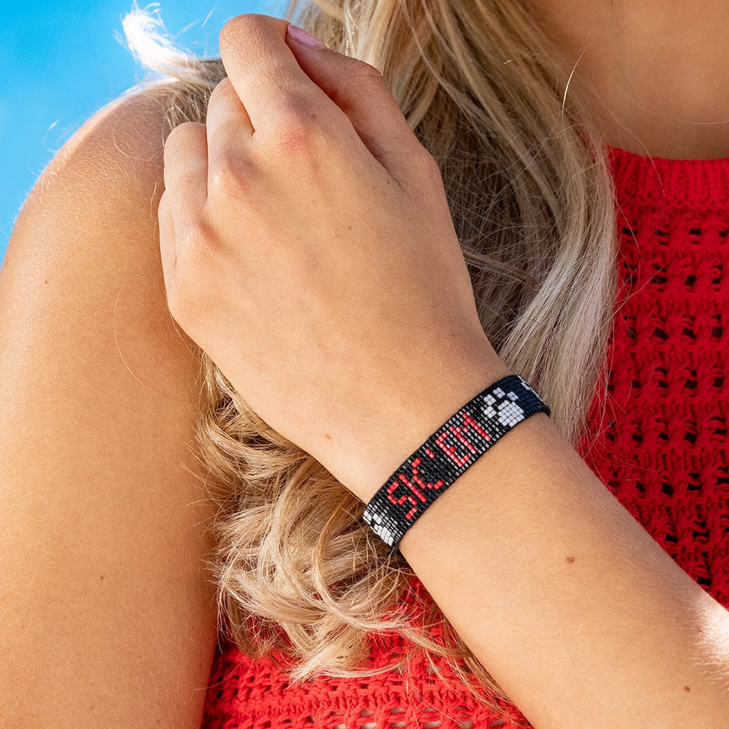 Gabby Game Day "Sic' Em" Adjustable Beaded Bracelets Red and Black Wholesale