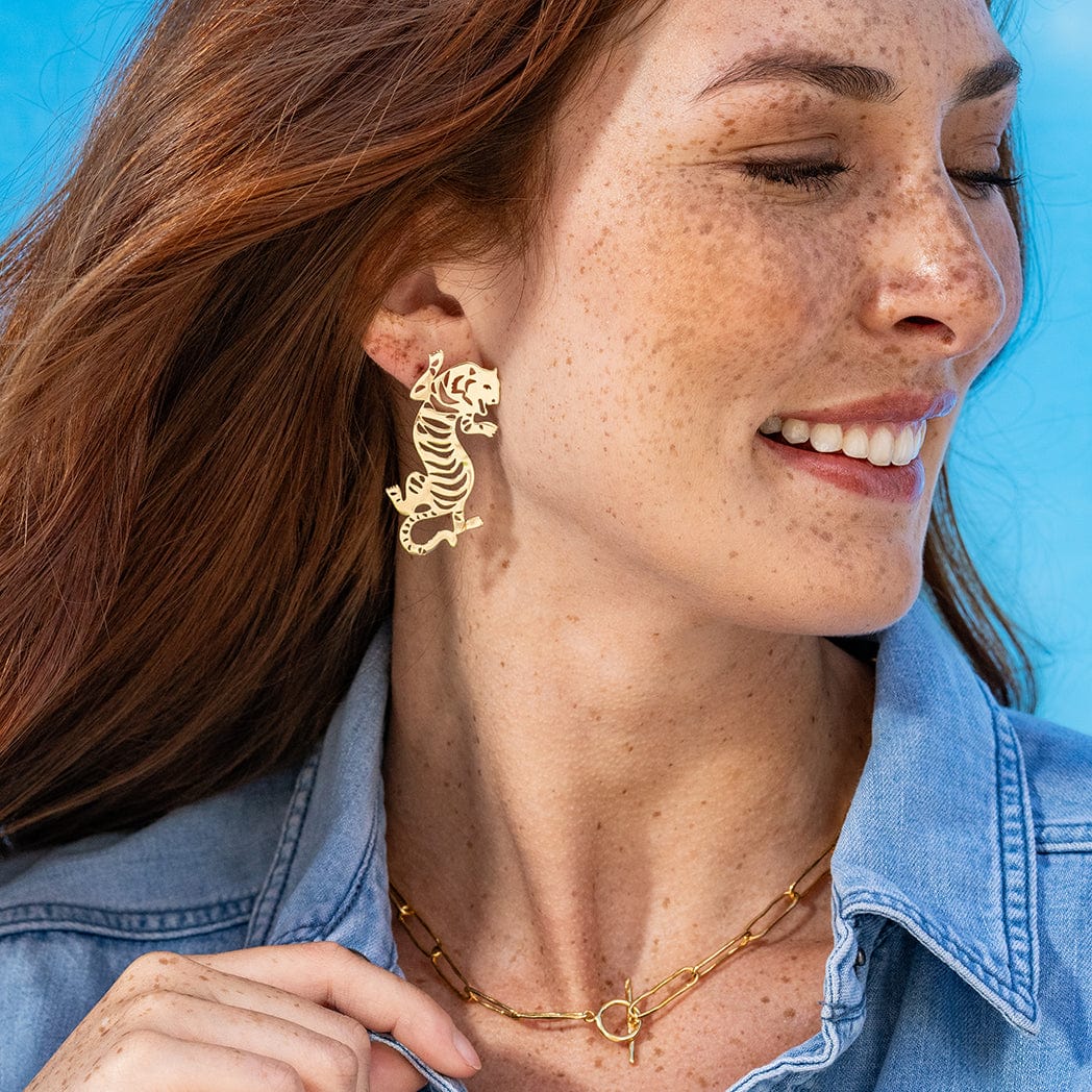 Bianca Tiger Drop Earrings Brass Wholesale
