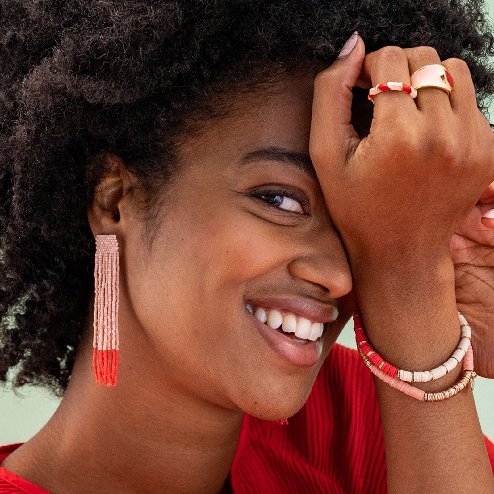 Ila Thick Stripe Mixed Luxe Beads Fringe Earrings Blush Wholesale