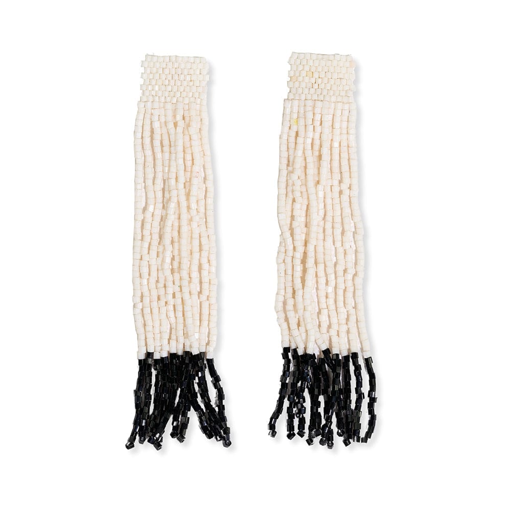 Ila Thick Stripe Mixed Luxe Beads Fringe Earrings Ivory Wholesale