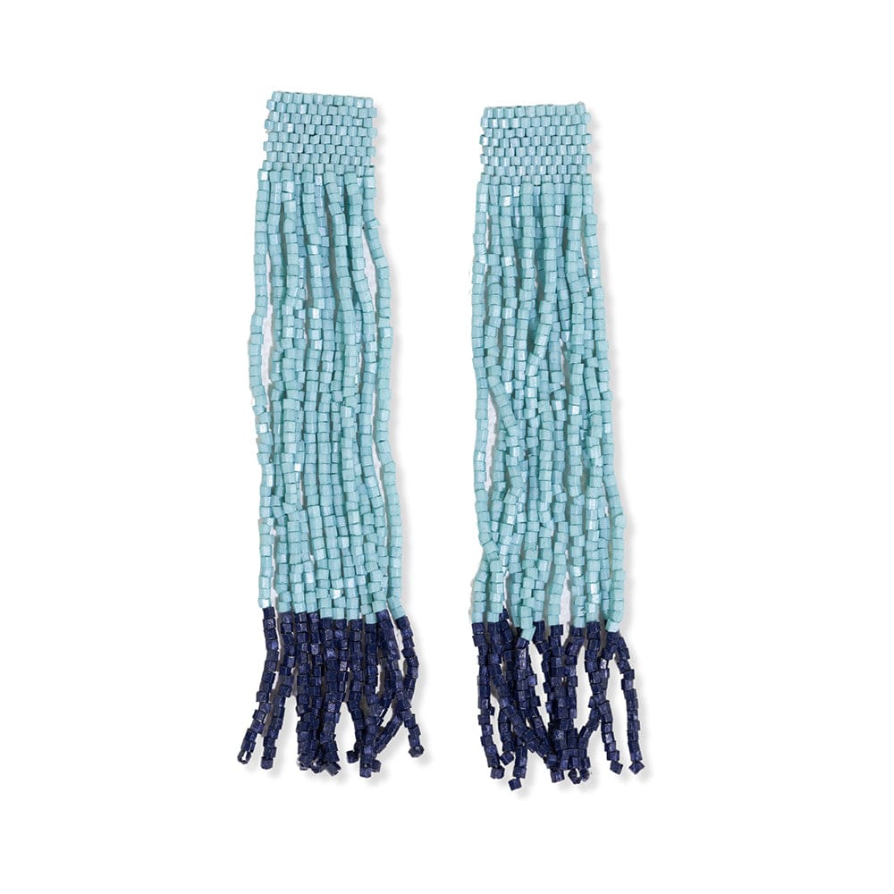 Ila Thick Stripe Mixed Luxe Beads Fringe Earrings Light Blue Wholesale