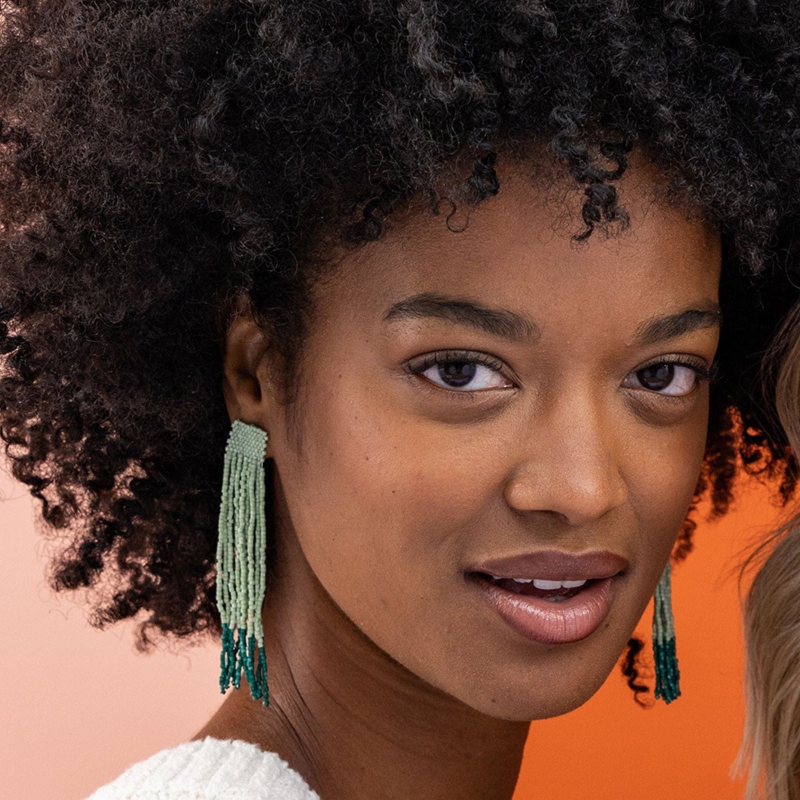 Ila Thick Stripe Mixed Luxe Beads Fringe Earrings Mint Wholesale