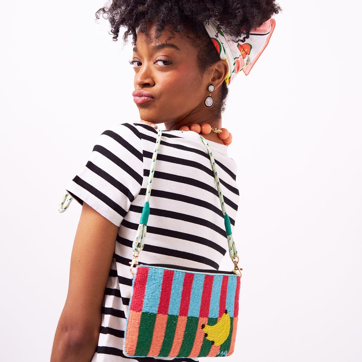 Elaine Semi-Precious Stone + Enamel Drop Earrings Black + Rainbow Moonstone Wholesale