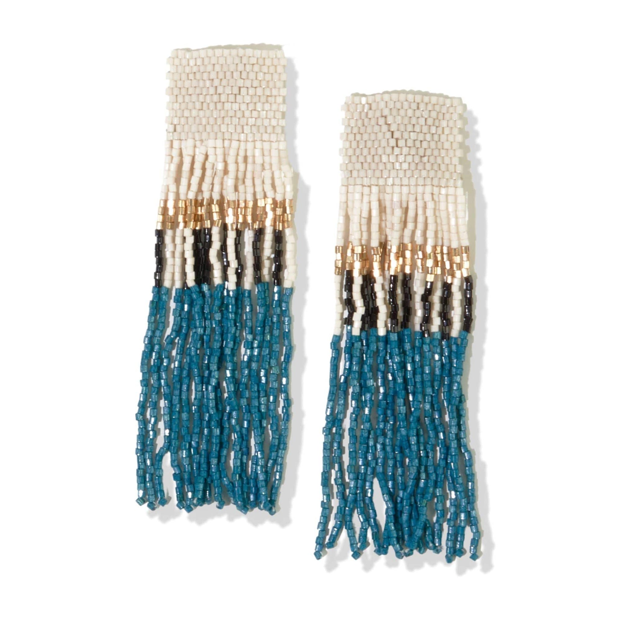 Belle Color Block with Stripes Beaded Fringe Earrings Peacock Wholesale