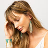 Jane Triangle with Gold Stripe Beaded Fringe Earrings Teal Wholesale