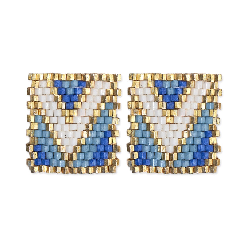 Kallie Rectangle Post Beaded Earrings Light Blue Wholesale