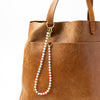 Kate White Beaded Bag Charm with Brass Heart Key Ring + Bag Charm
