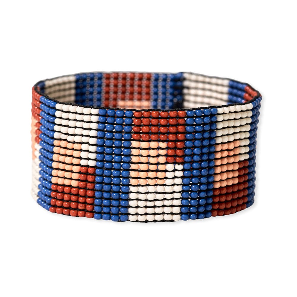 Kendall Quilted Beaded Stretch Bracelet Rust and Blue Wholesale