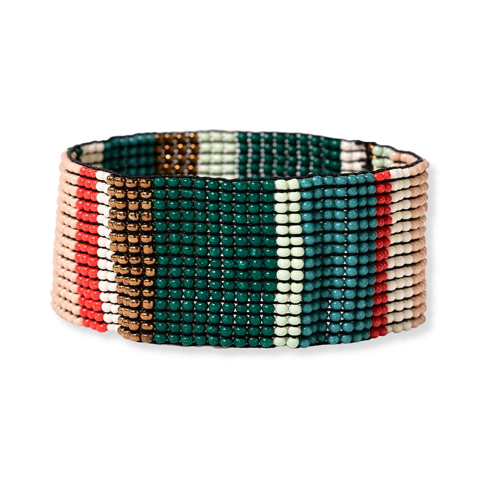 Kendall Vertical Colorblocks Beaded Stretch Bracelet Green and Red Wholesale