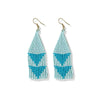 Lennon Two Color Triangles Beaded Fringe Earrings Light Blue Wholesale