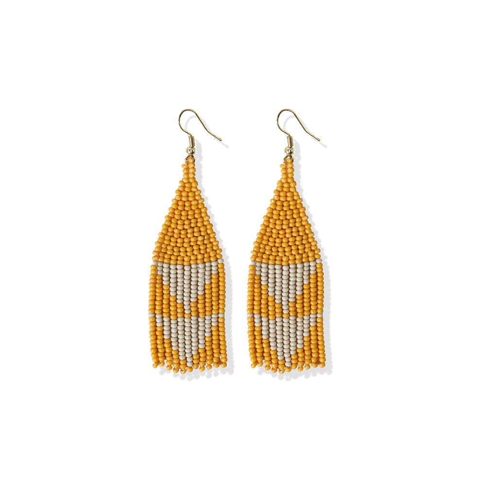 Lennon Two Color Triangles Beaded Fringe Earrings Yellow Wholesale