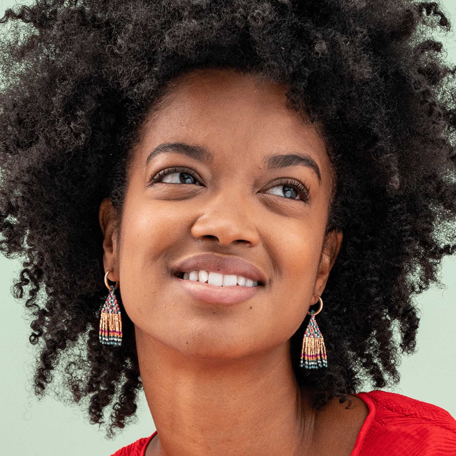 Leta Mini Gold Hoop Confetti Top And Stripe Short Fringe Earrings Muted Wholesale