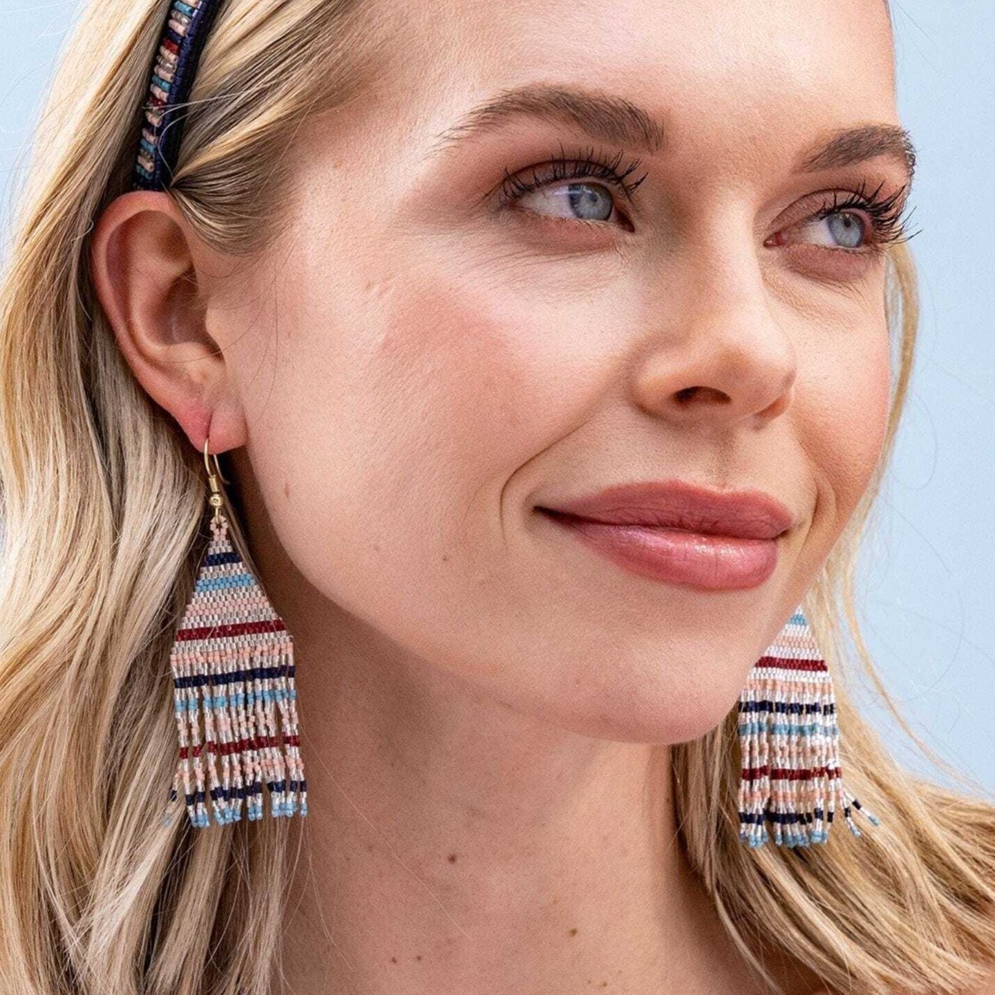 Lexie Horizontal Lines Beaded Fringe Earrings Silver Wholesale