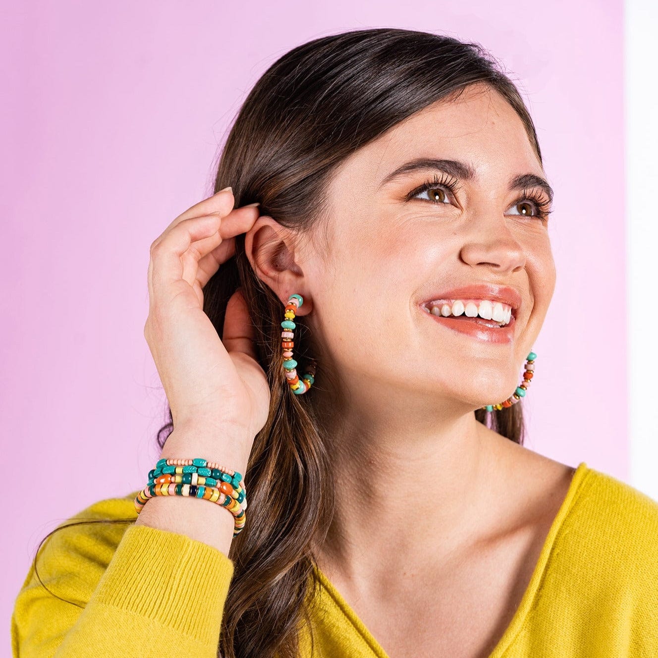 LILAC MIX DISK BEAD HOOP EARRINGS Wholesale