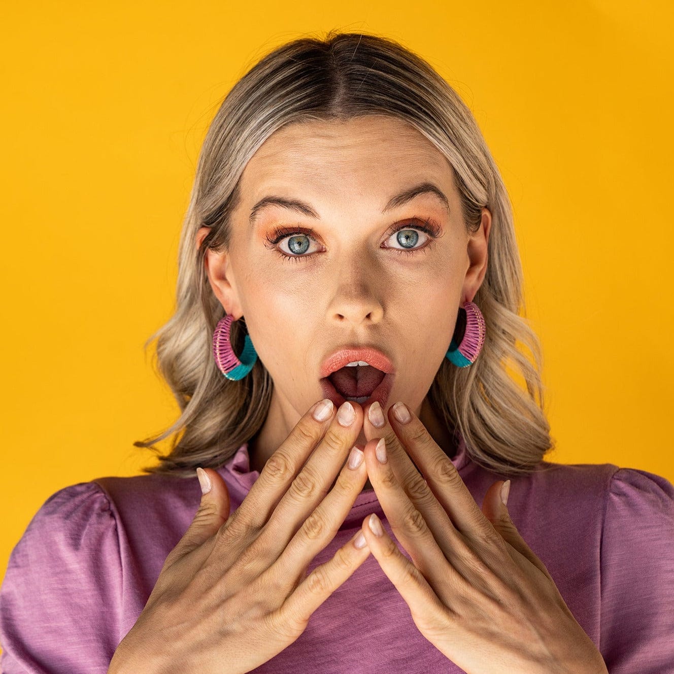 Harper Color Block Hoop Earrings Lilac and Turquoise Wholesale