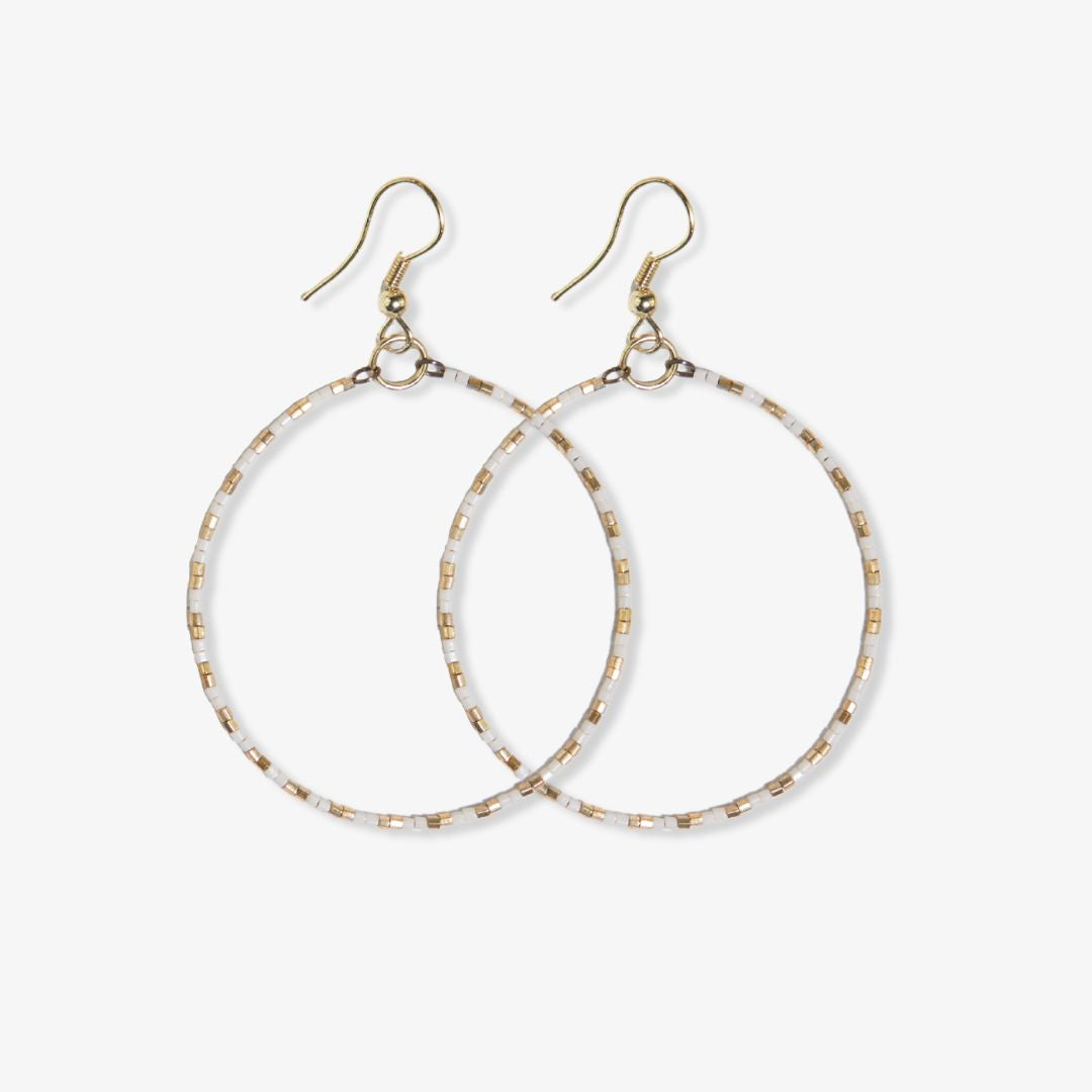 Kelly Checkered Beaded Hoop Earrings Cream Wholesale