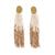 Mae Oval Brass Post 2-Color Beaded Tassel Earrings Ivory Wholesale