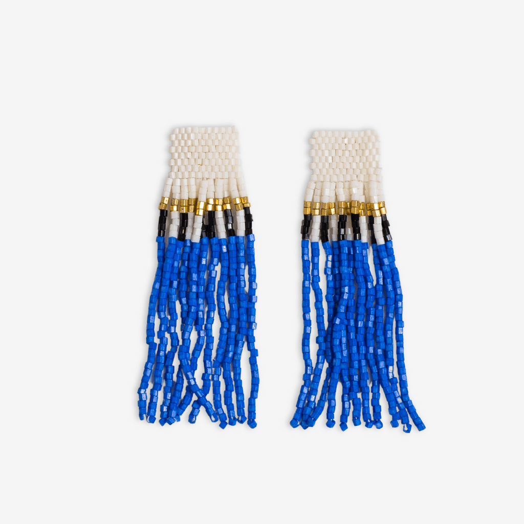 Marilyn Colorblock With Center Vertical Black Stripes Fringe Earrings Royal Blue Wholesale