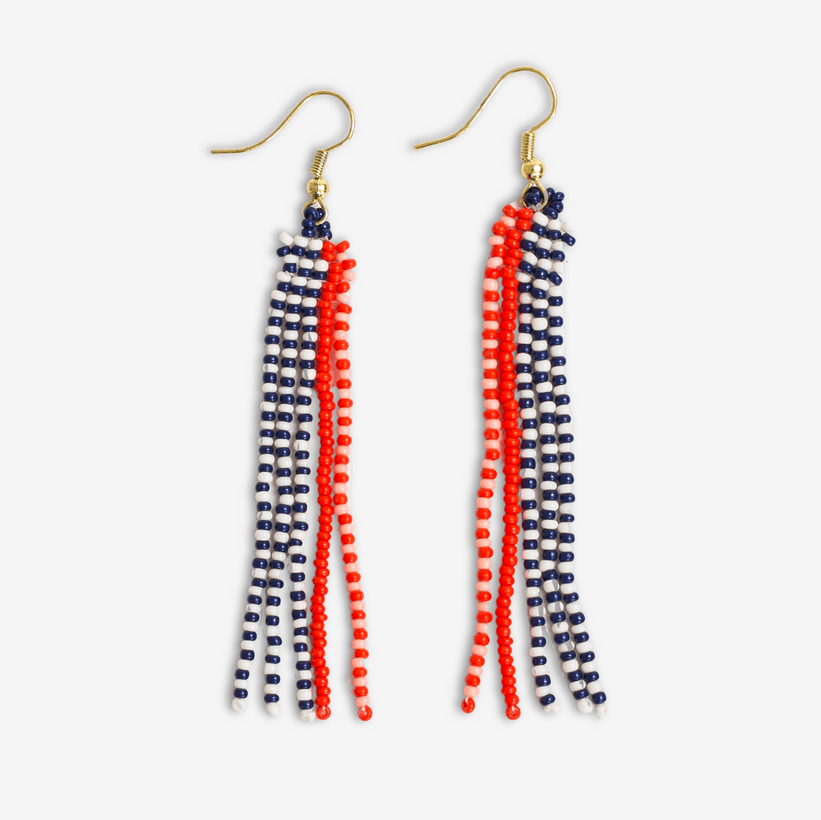 Melissa Speckled Border With Solid Middle Beaded Fringe Earrings Poppy Wholesale