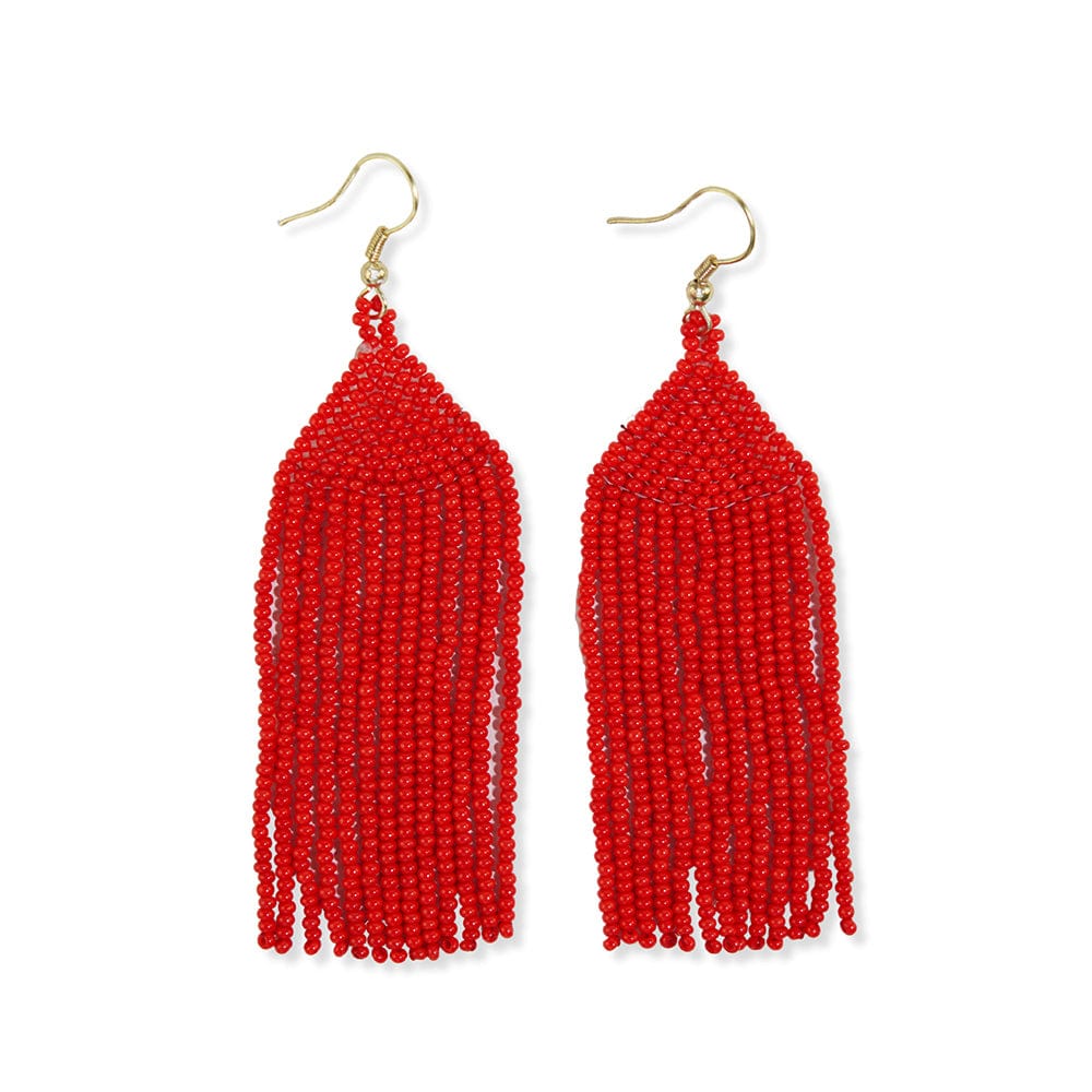 Michele Solid Beaded Fringe Earrings Tomato Red Wholesale