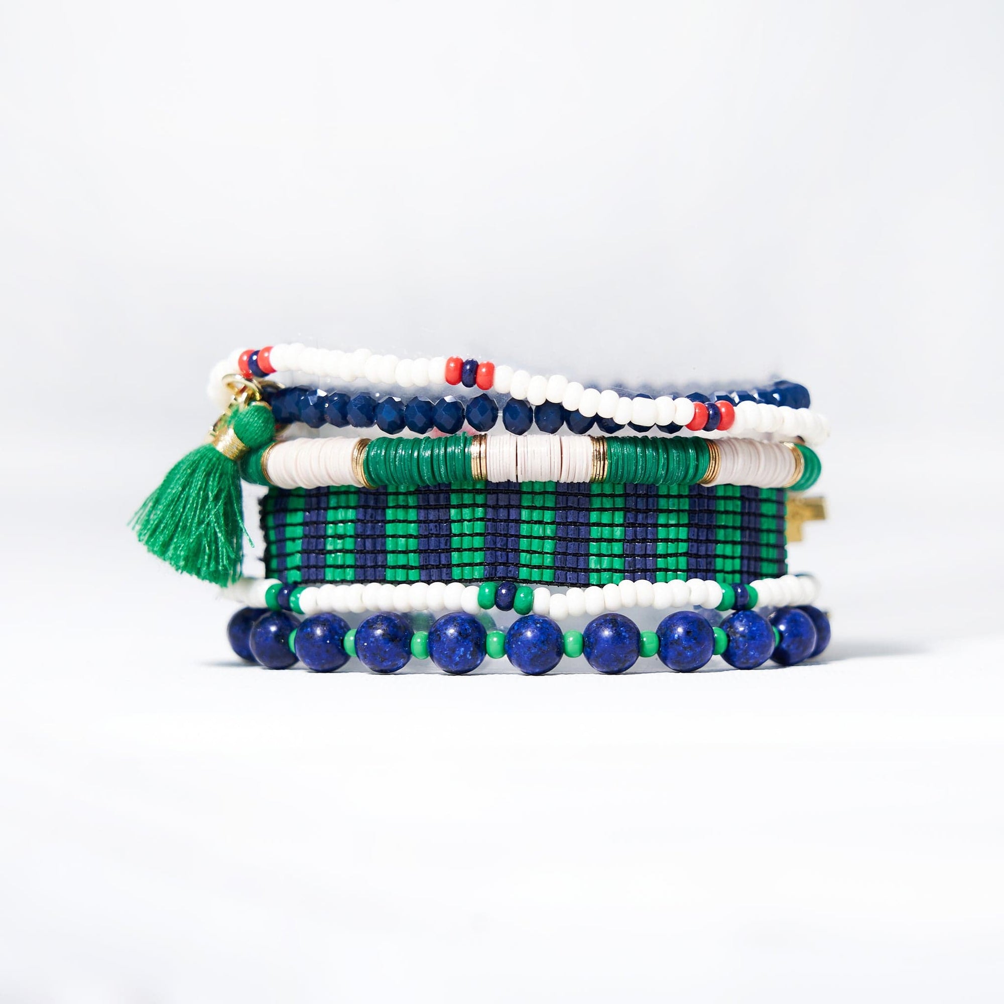 Mixed Bracelet Stack of 6 Navy and Kelly Green Wholesale