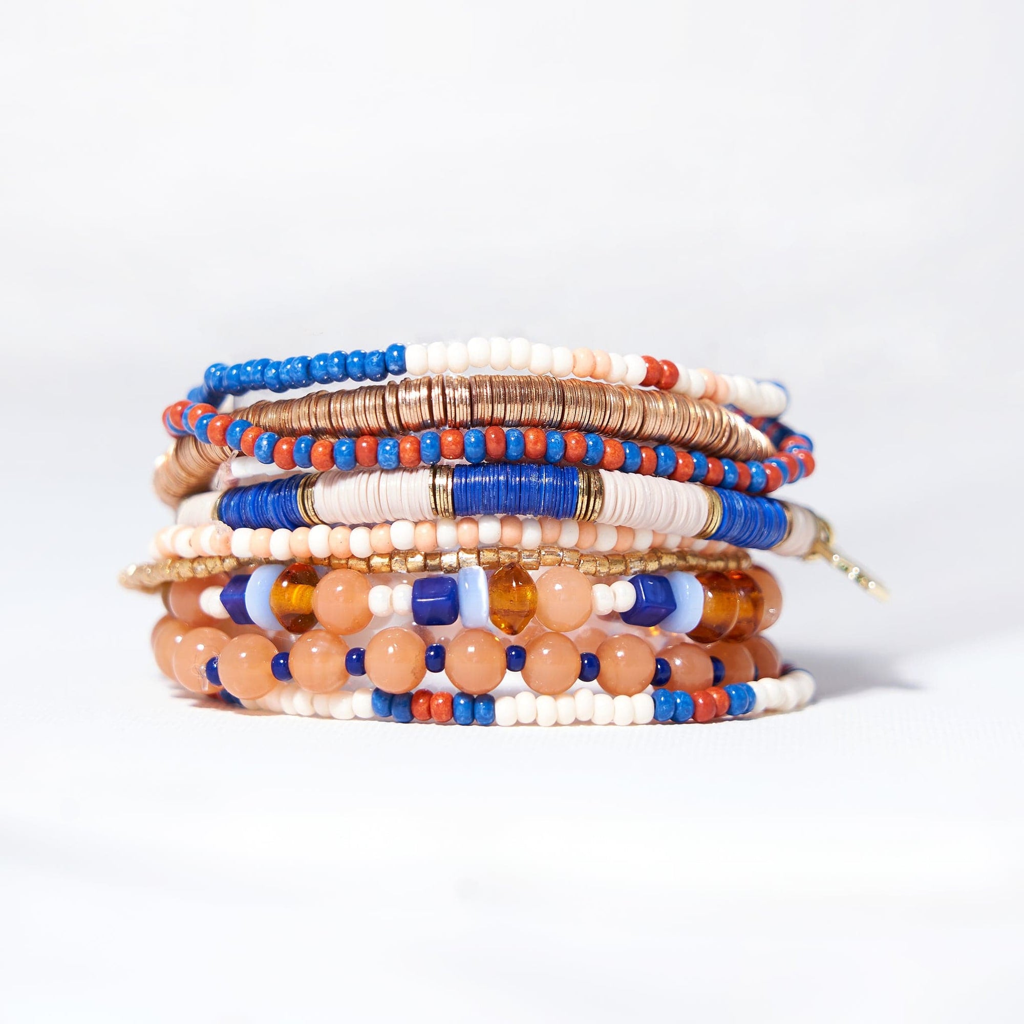 Mixed Bracelet Stack of 9 Blue and Peach Wholesale