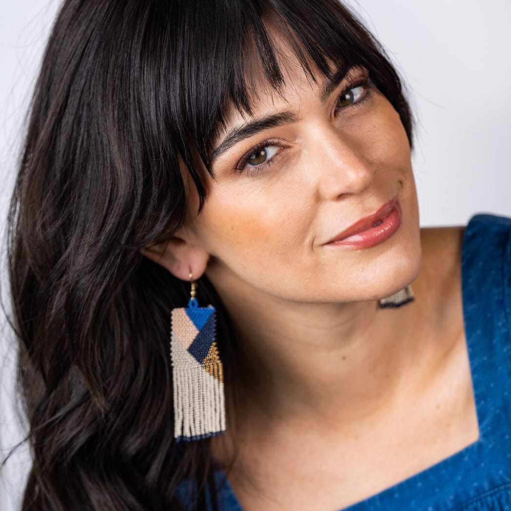 Charlotte Angles Beaded Fringe Earrings Navy Wholesale