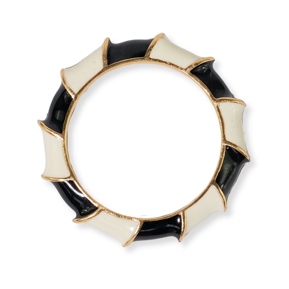 Paisley Twisted Coloblock Enamel Ring Black/White Wholesale- Size 8