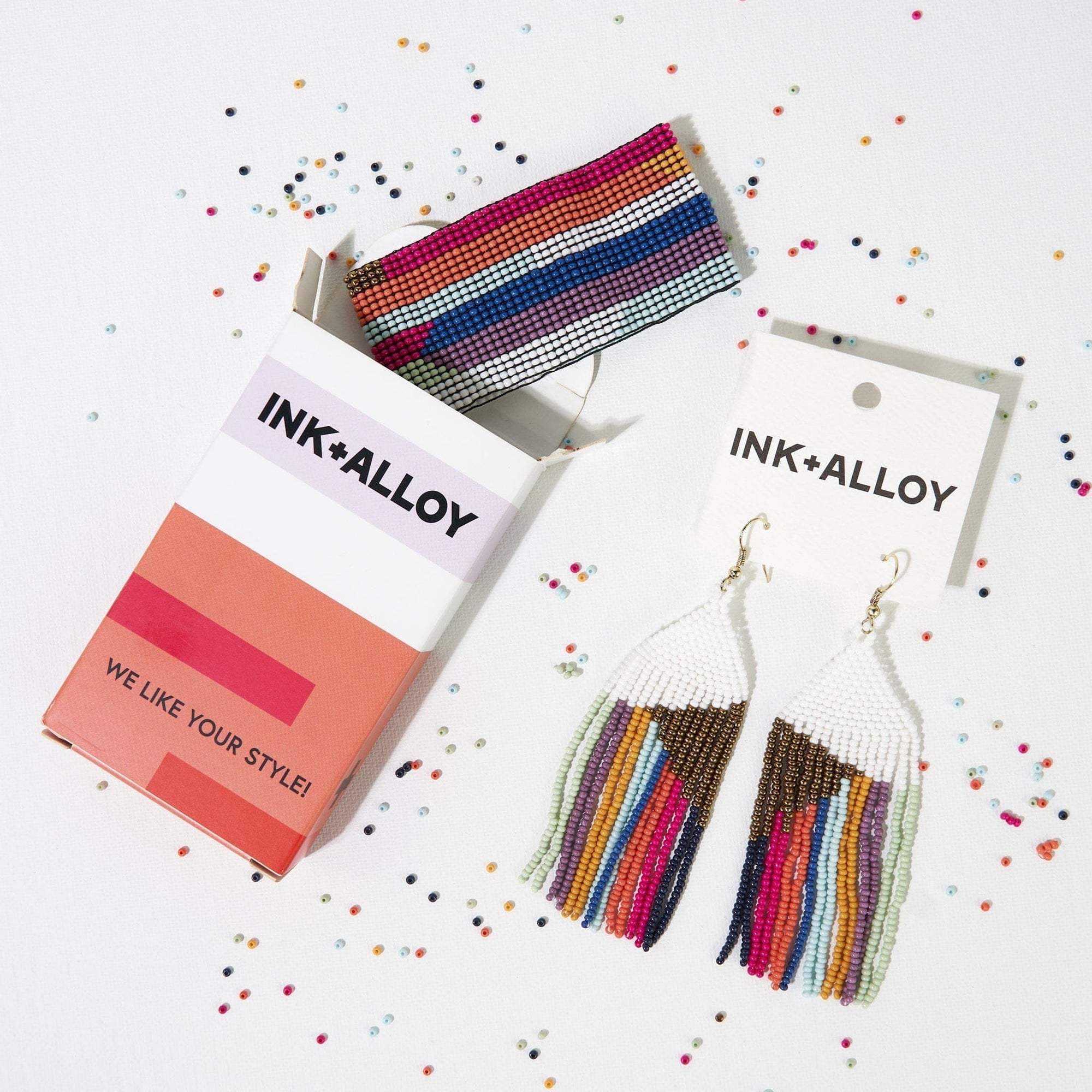 Penelope Horizontal Stripe Beaded Stretch Bracelet Multi Wholesale