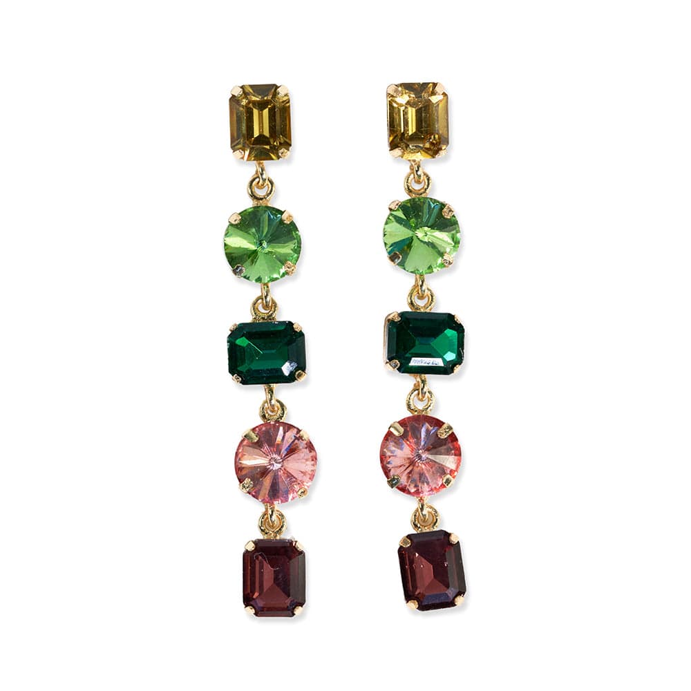 Priscilla 5-Tier Mixed Stones Drop Earrings Greens and Rust Wholesale