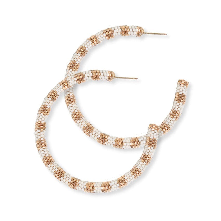 Raquel Striped Hoop Earrings Gold and White Wholesale