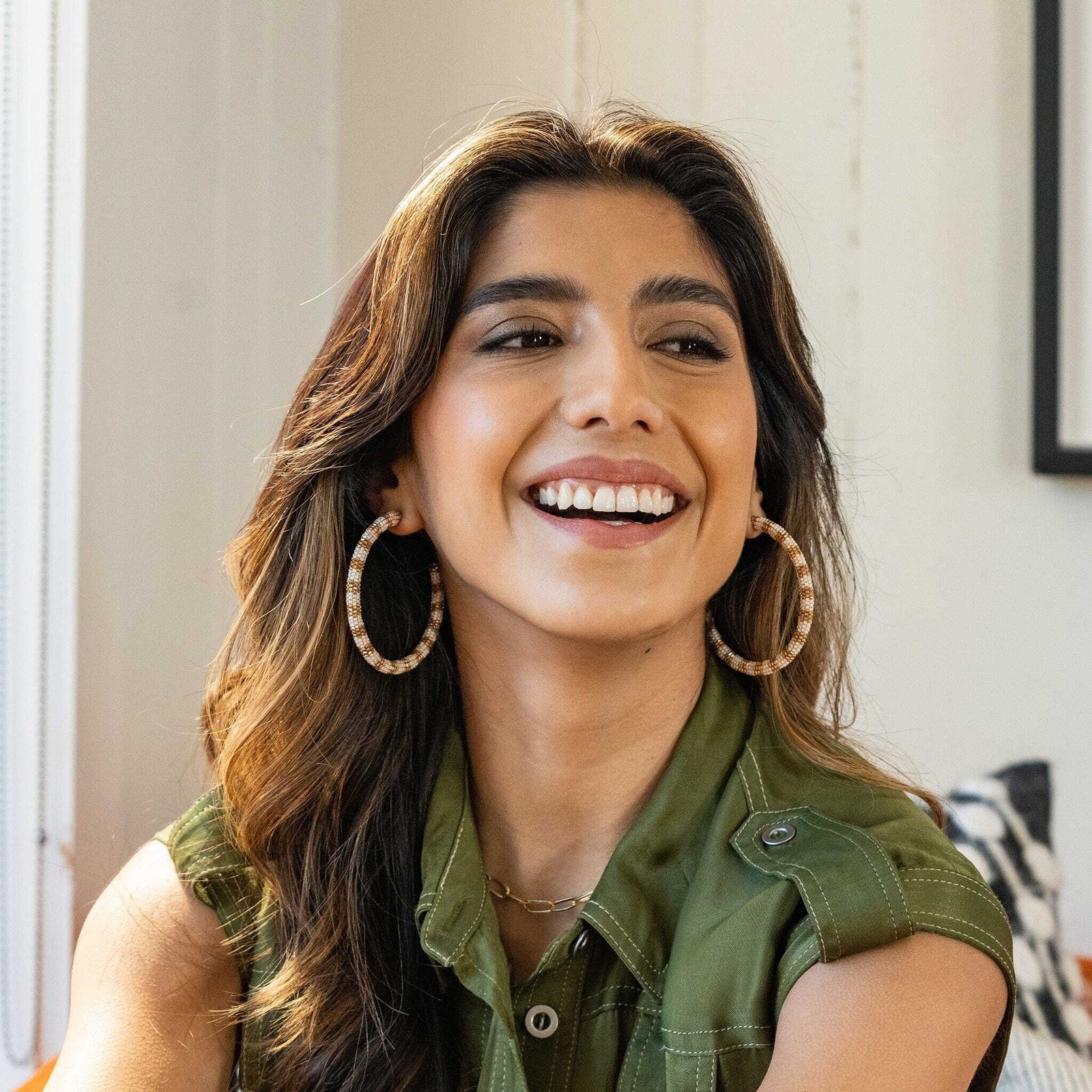 Raquel Striped Hoop Earrings Gold and White Wholesale