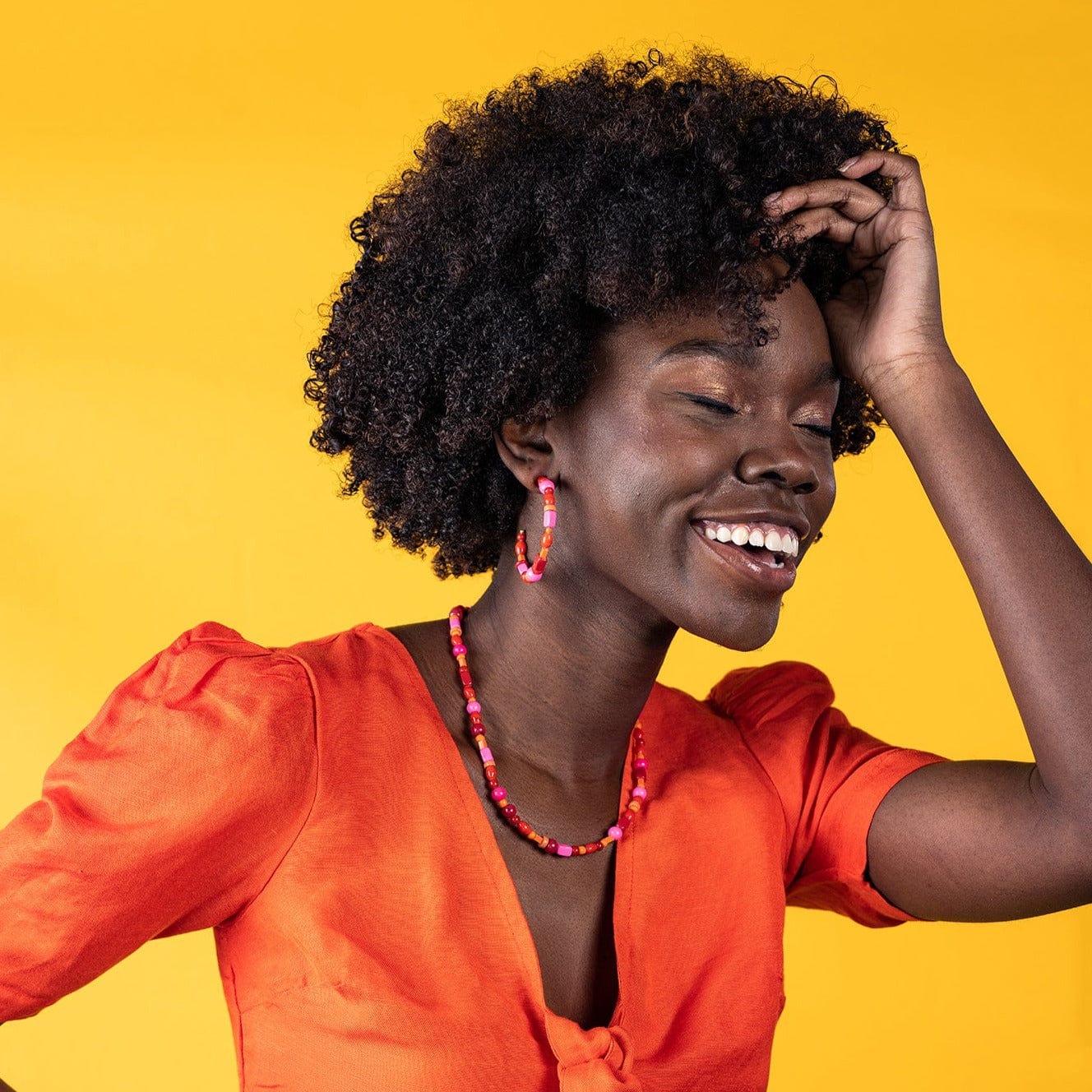 Annie Mixed Beaded Hoop Earrings Red and Hot Pink Wholesale