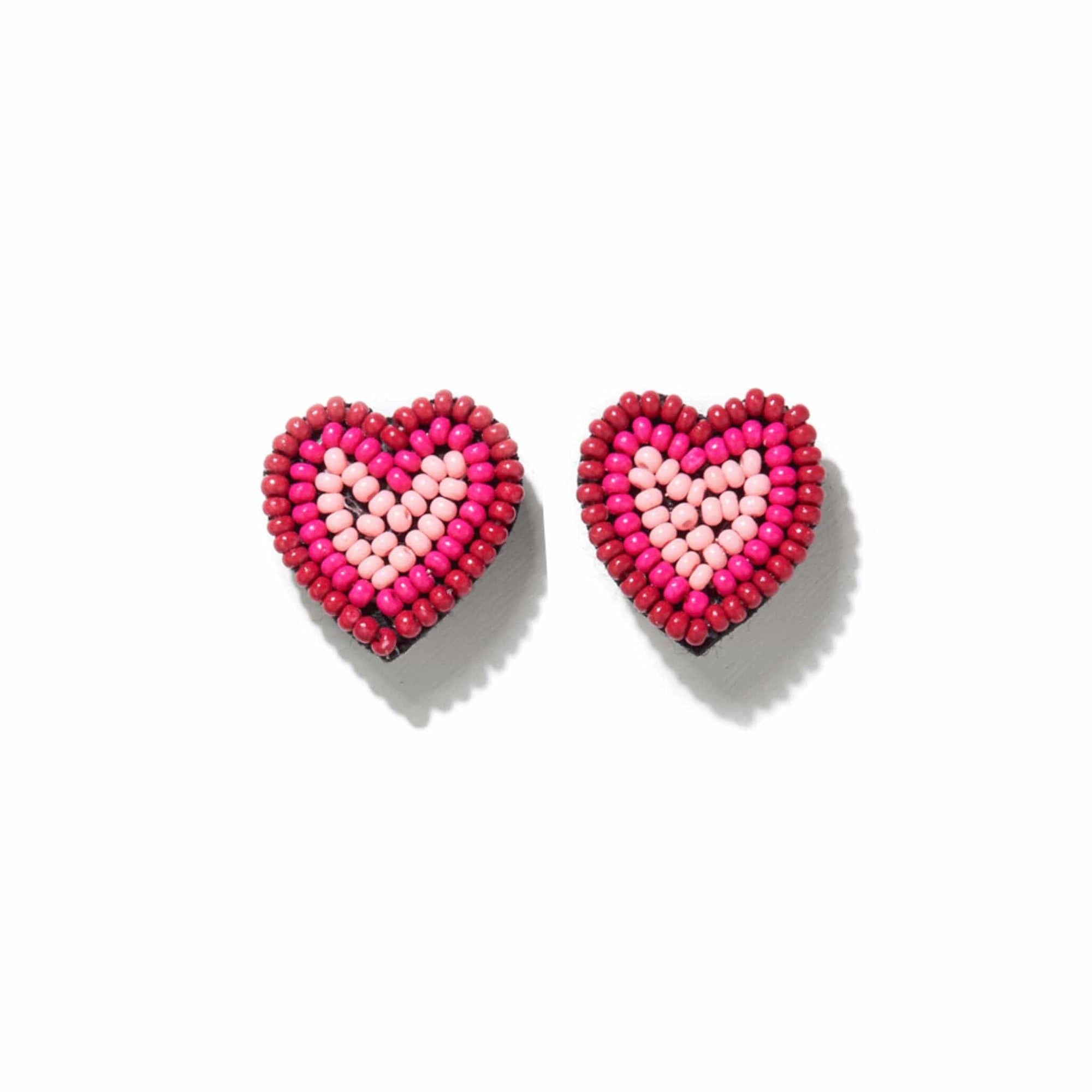 Rose Heart Beaded Post Earrings Hot Pink Wholesale