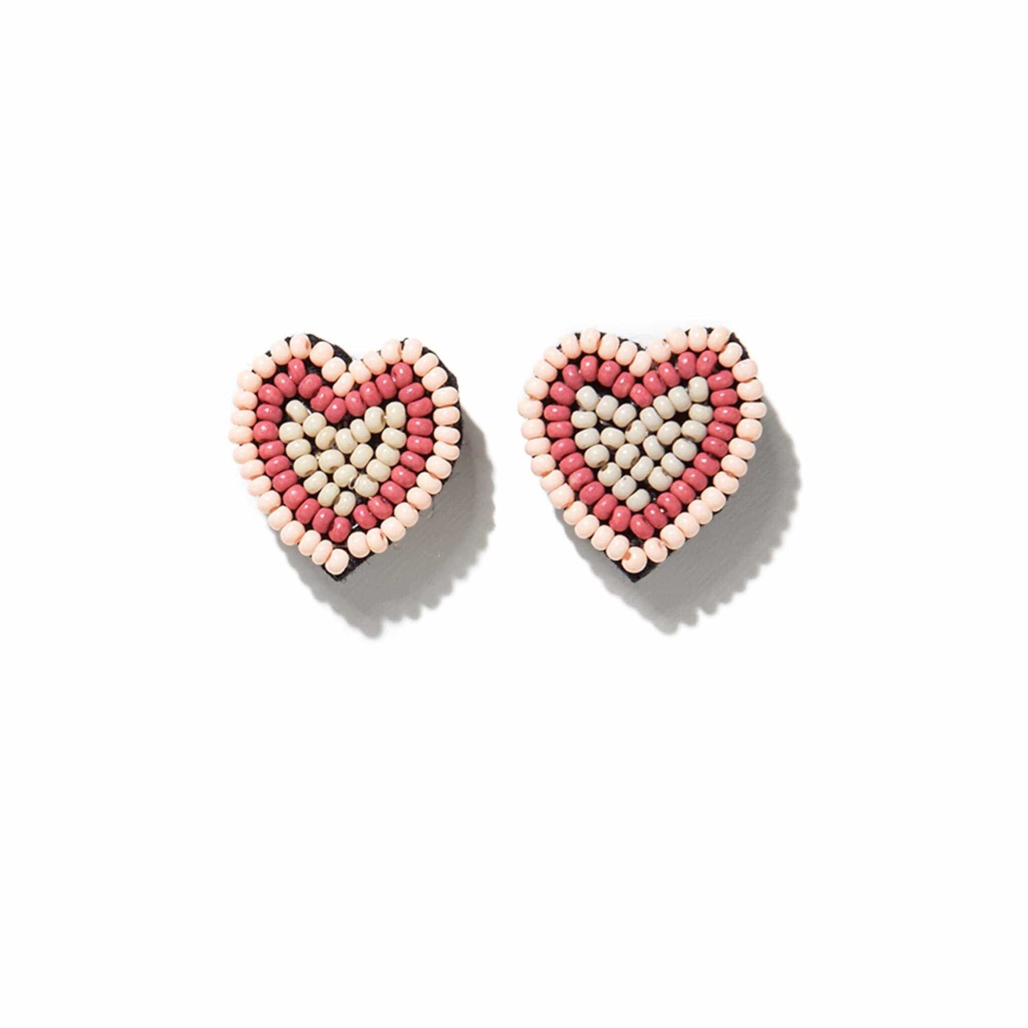 Rose Heart Beaded Post Earrings Light Pink Wholesale