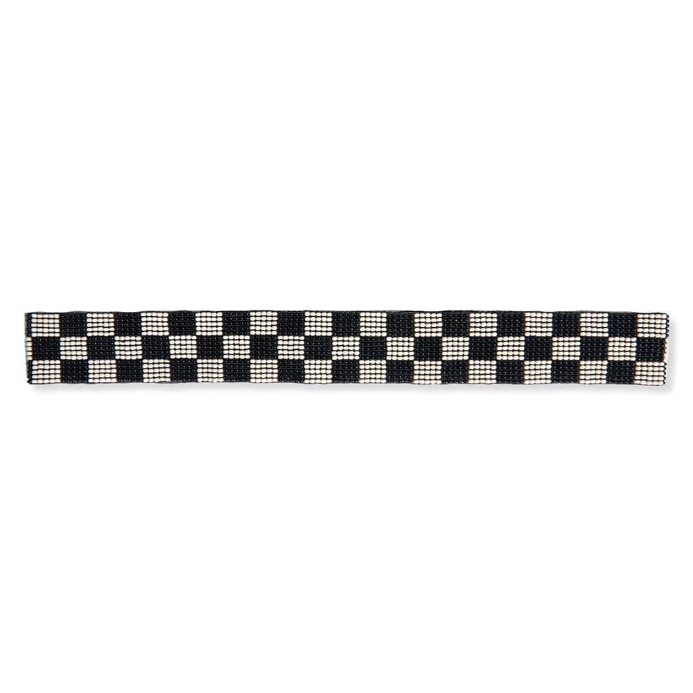 Ryan Checkered Beaded Stretch Hat Band Black and White Wholesale