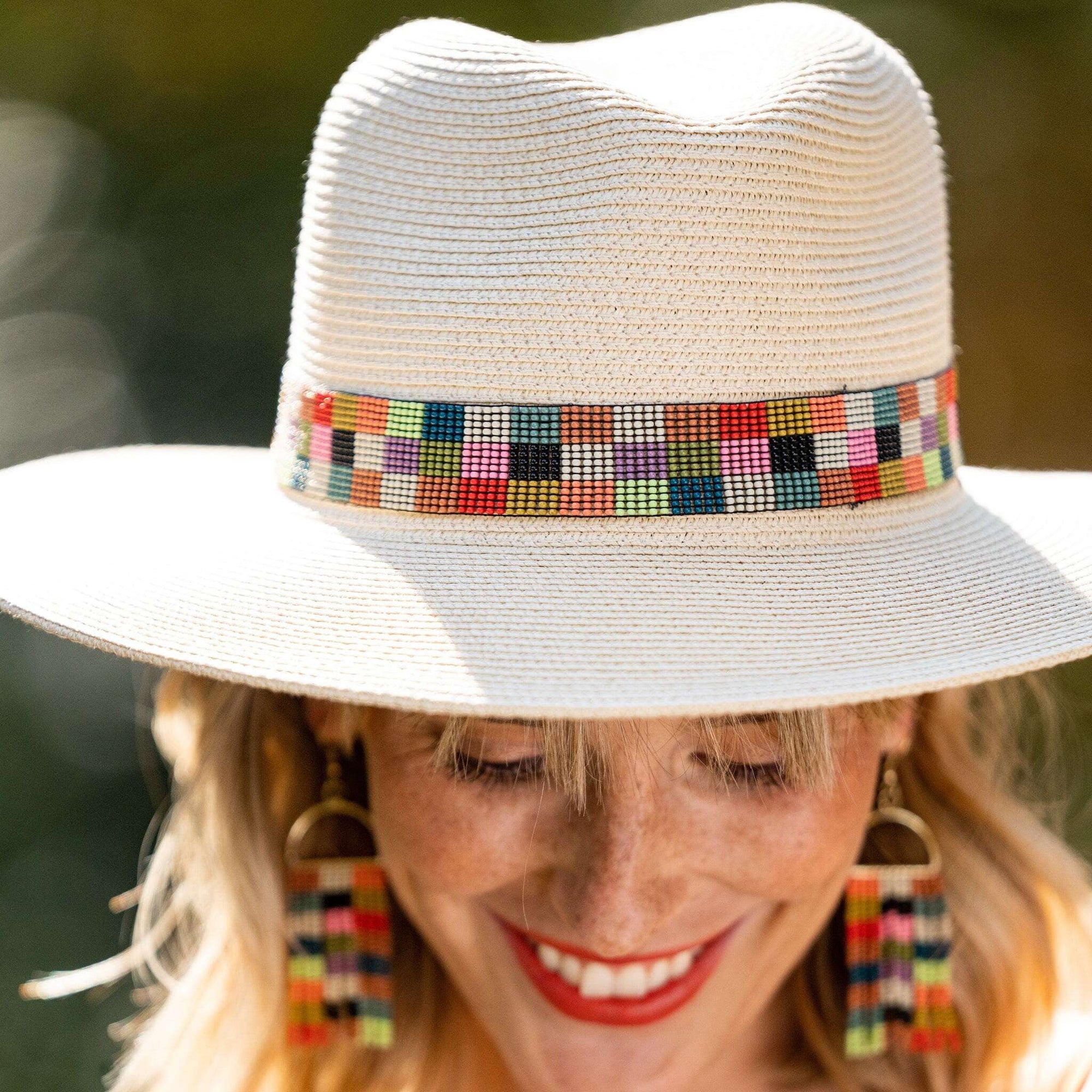 Ryan Checkered Beaded Stretch Hat Band Multicolor Wholesale