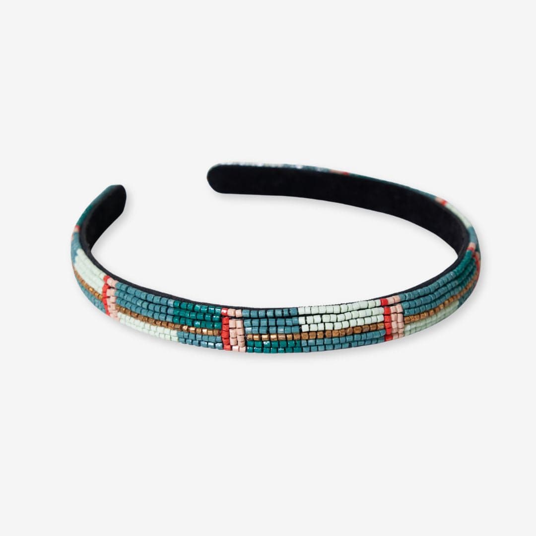 Sadie Horizontal Colorblock Thin Luxe Headband Wholesale Teal + Poppy