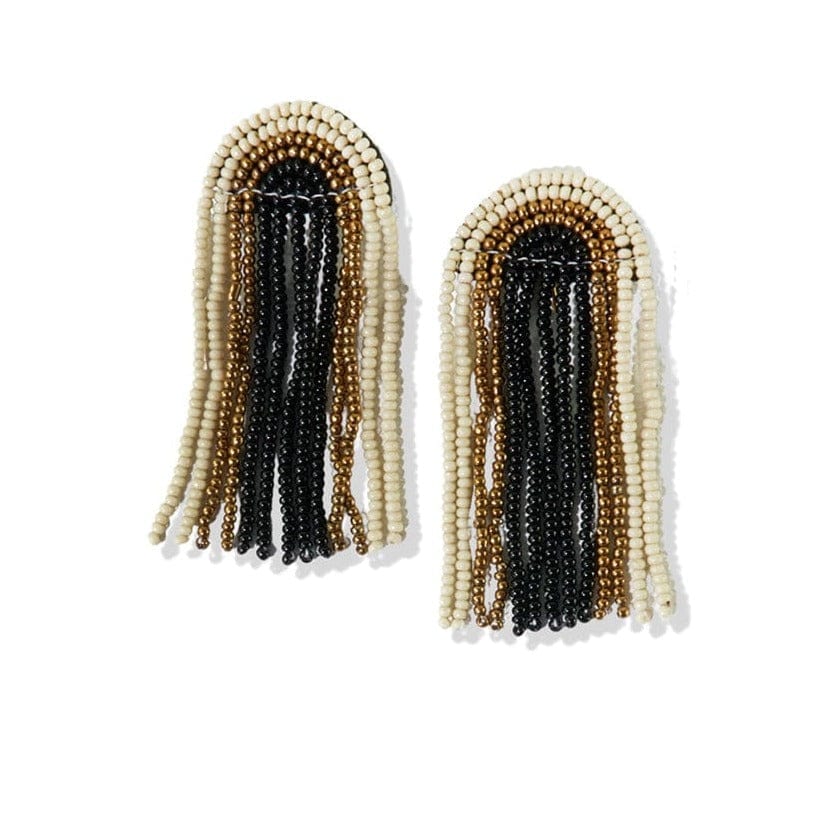 Skylar Rainbow Stripe Beaded Fringe Earrings Black Wholesale