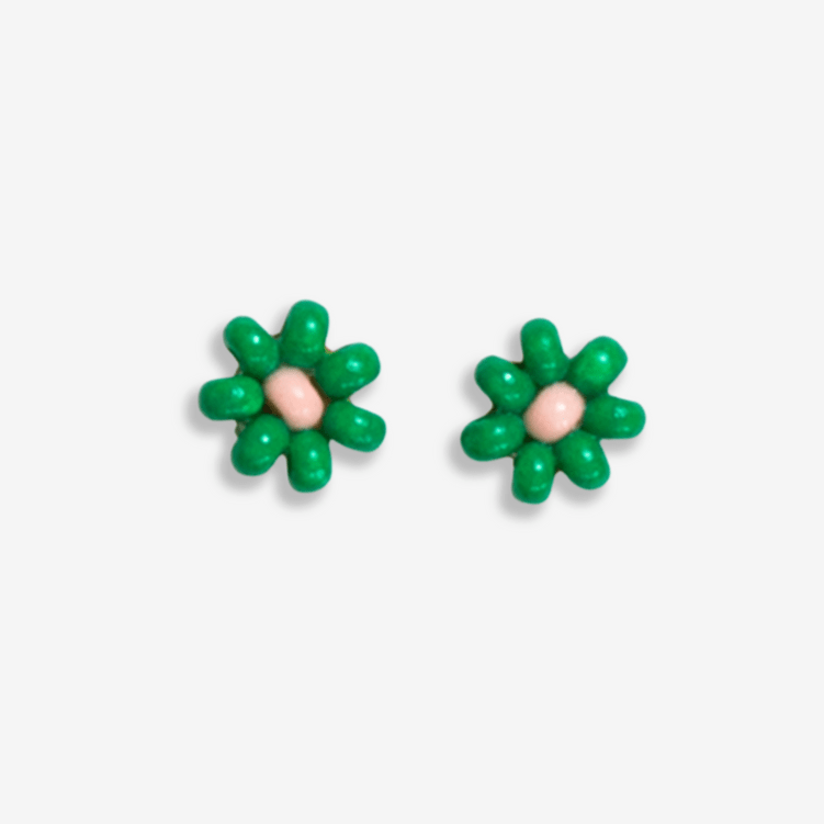 Tina Two Color Beaded Post Earrings Kelly Green Wholesale