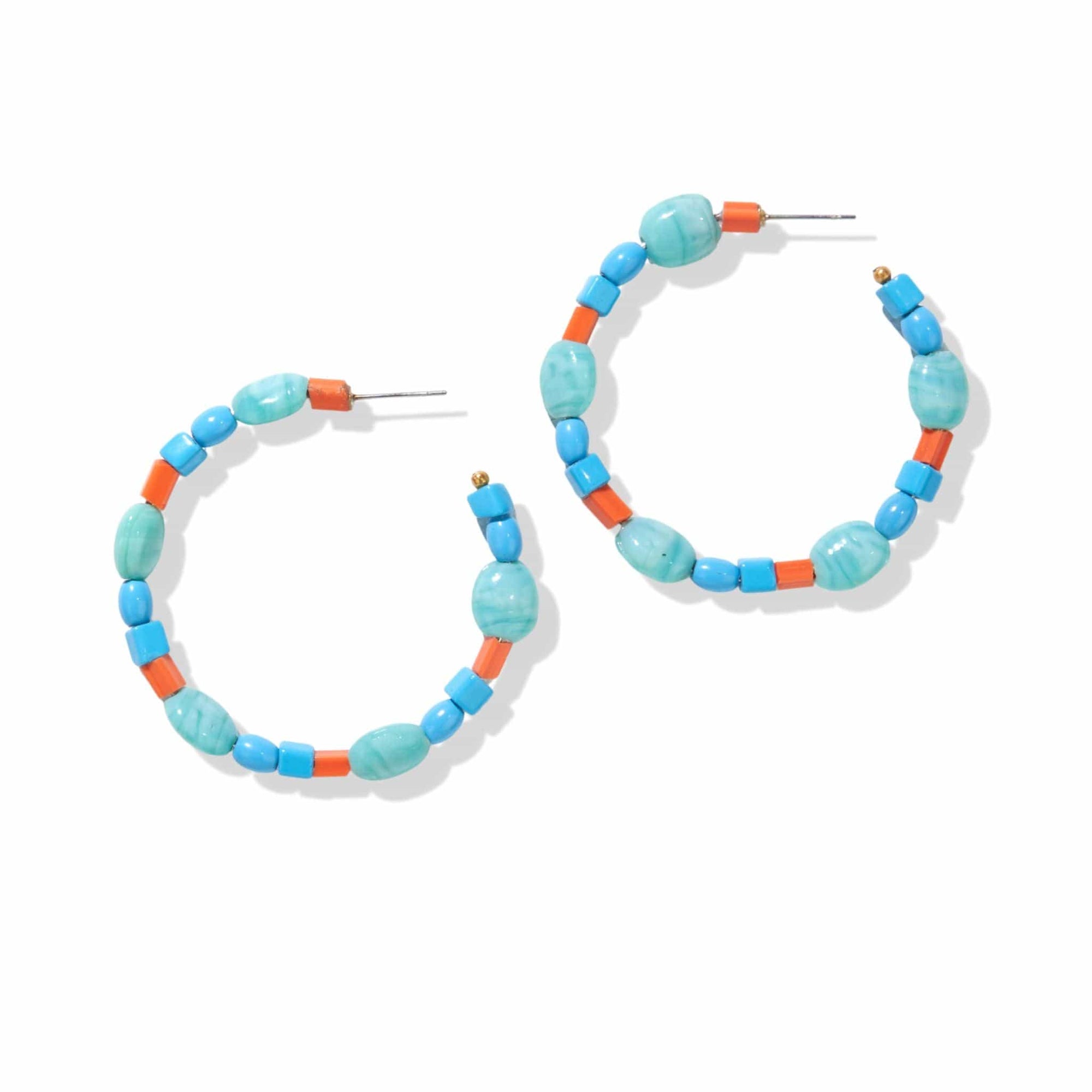 Annie Mixed Beaded Hoop Earrings Turquoise and Coral Wholesale