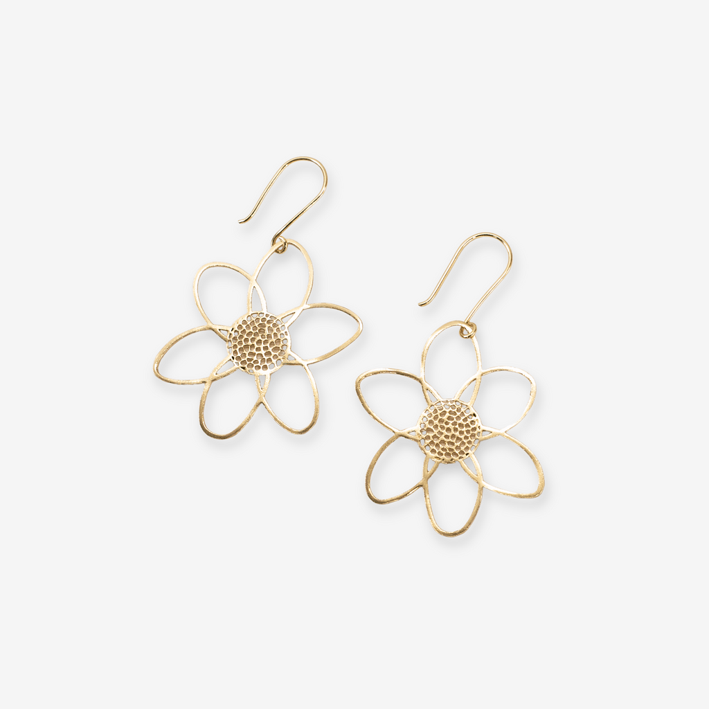 Twiggy Open Petals Flower Drop Earrings Brass Wholesale