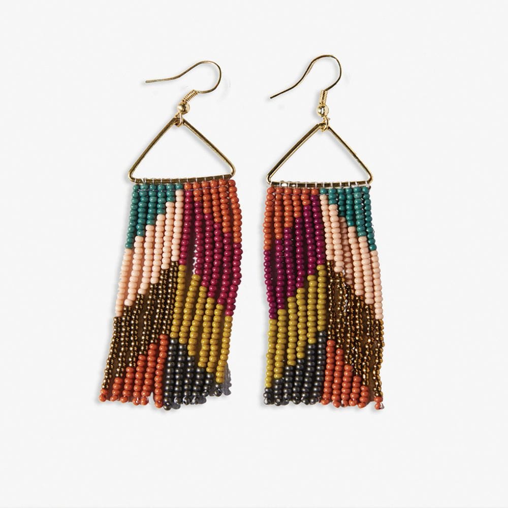 Whitney Chevron Beaded Fringe Earrings Muted Rainbow Wholesale