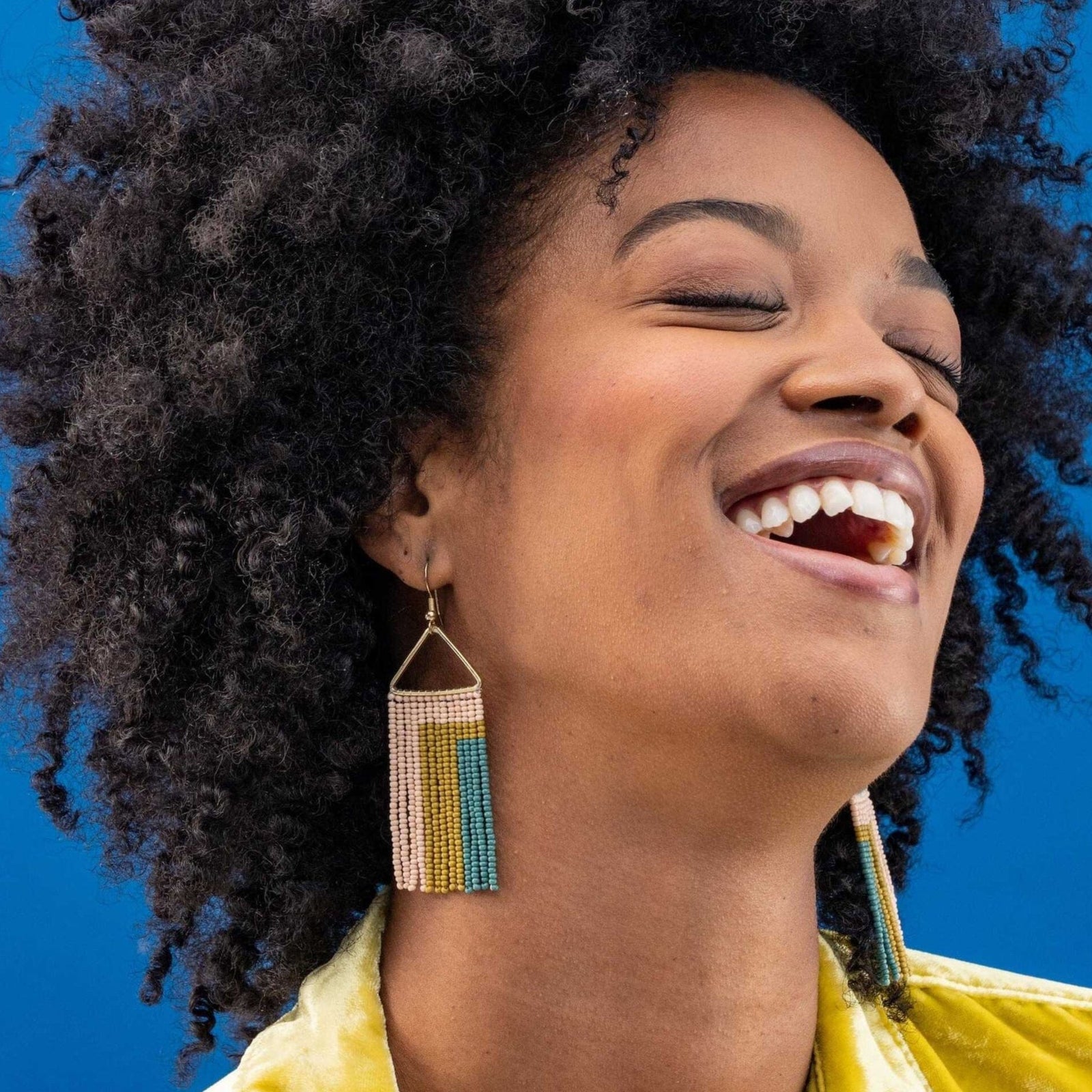 Whitney Rectangles Beaded Fringe Earrings Blush Wholesale